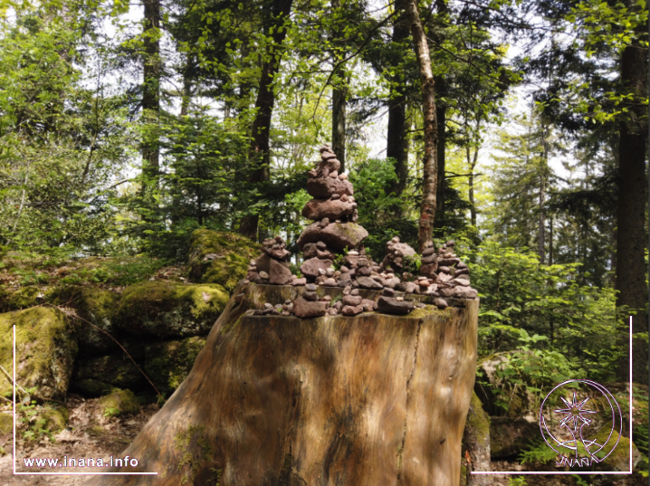 Steinmännchen auf einem Baumstumpf / Odilienberg