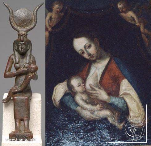 Isis und Maria mit Horus und Jesus aum dem Schoß