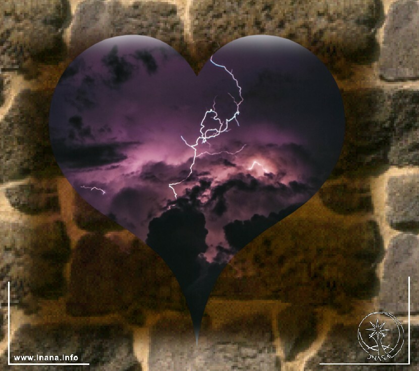 Ein Herz, in dem ein Gewitter wütet - umgeben von einer Mauer