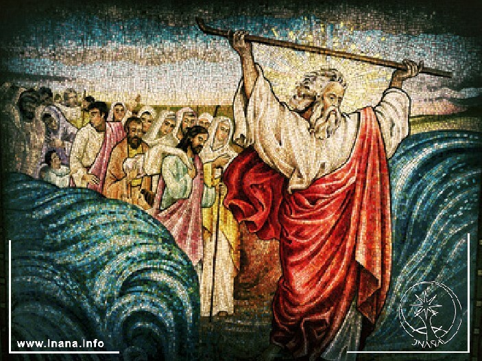 Moses teilt das Wasser.