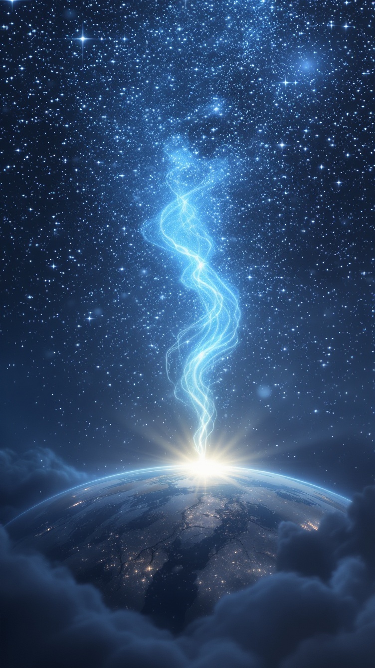 Eine Lichtsäule senkt sich auf die Erde